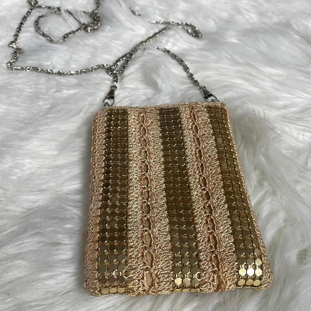 Shoulder Bag Gold like Medal and Knitted Bag , Crossbody, Small